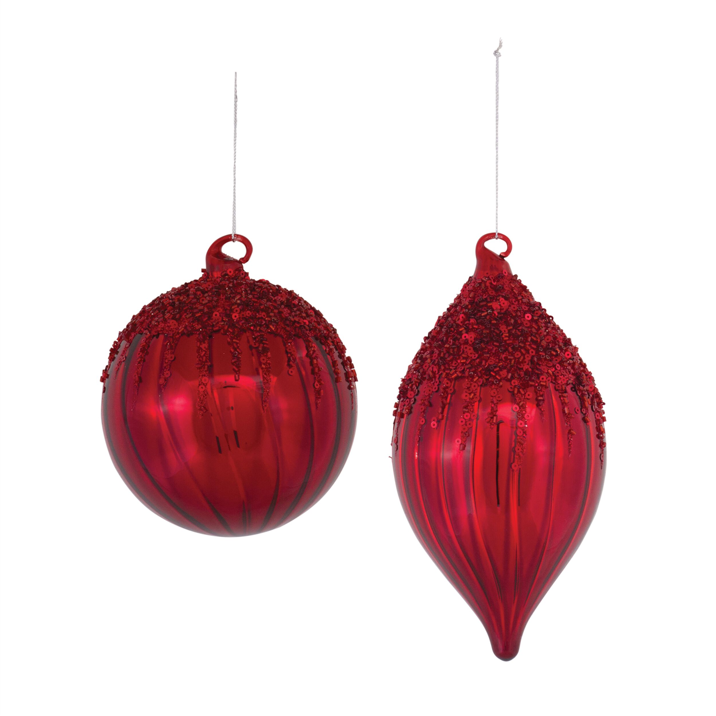 Sequined Glass Ornament (Set of 4), RED, alternate image number 3