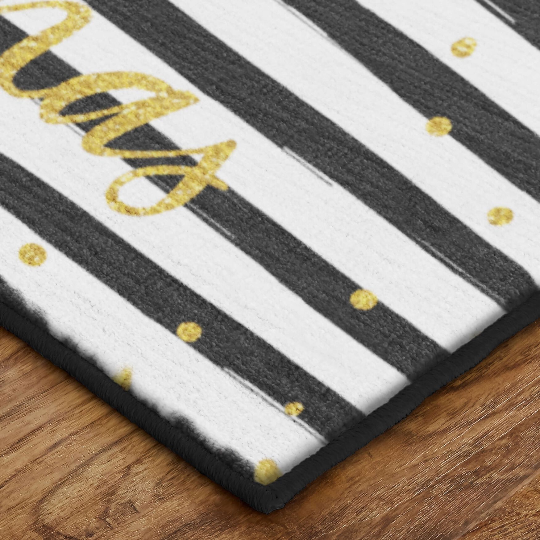 Christmas Stripe Black/White Kitchen Rug, , on-hover image number 1