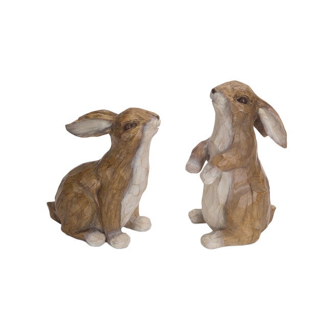 Carved Stone Garden Rabbit Figurine (Set Of 2), BROWN, hi-res image number null