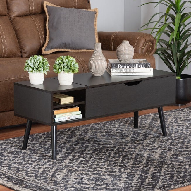 Roden Modern Two-Tone Black And Espresso Brown Finished Wood Coffee Table With Lift-Top Storage Compartment, , alternate image number 7
