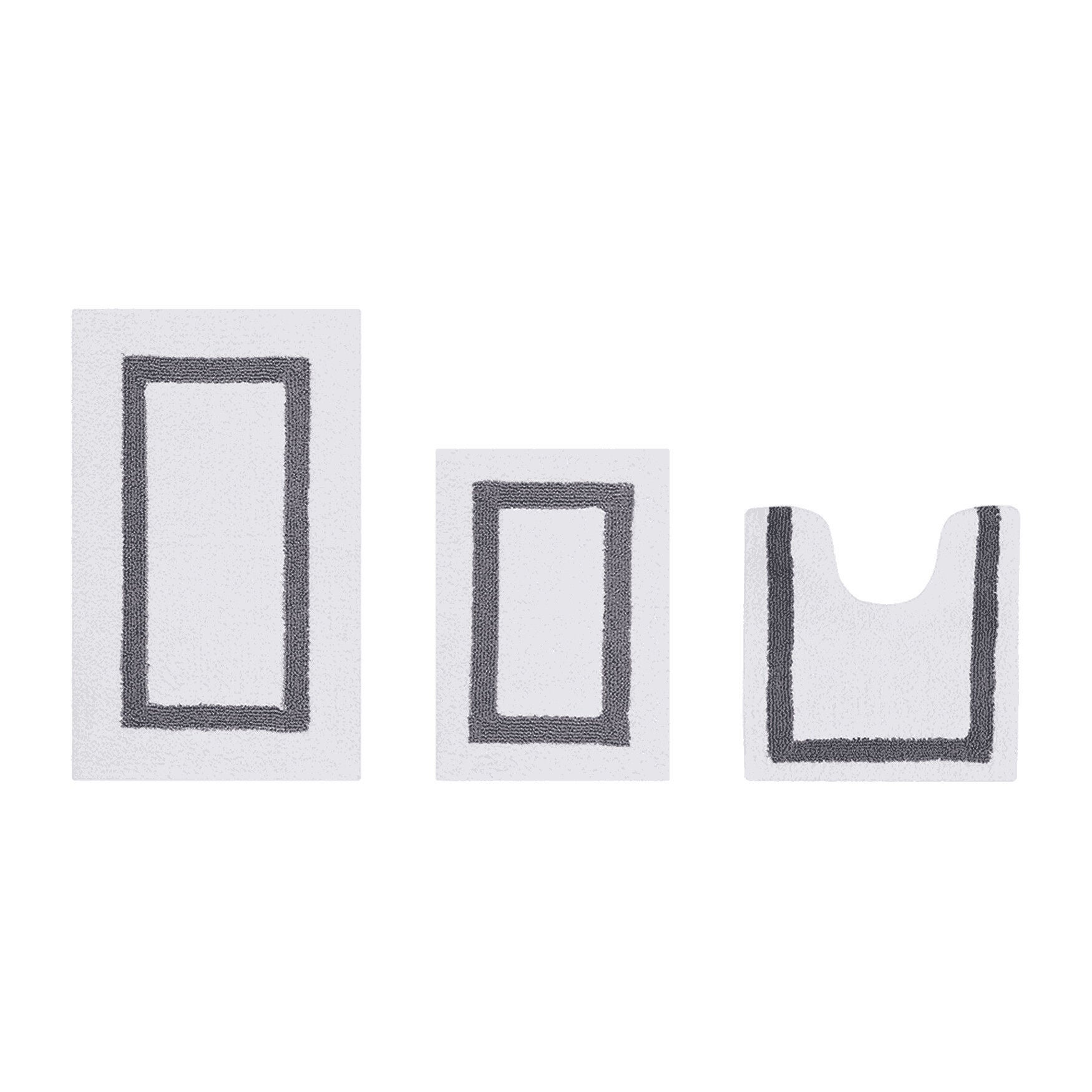 Hotel Collection 100% Cotton 3 Piece (17 inches X 24 inches | 20 inches X 20 inches | 21 inches X 34 inches) Bath Rug Set, WHITE GRAY, hi-res image number 0