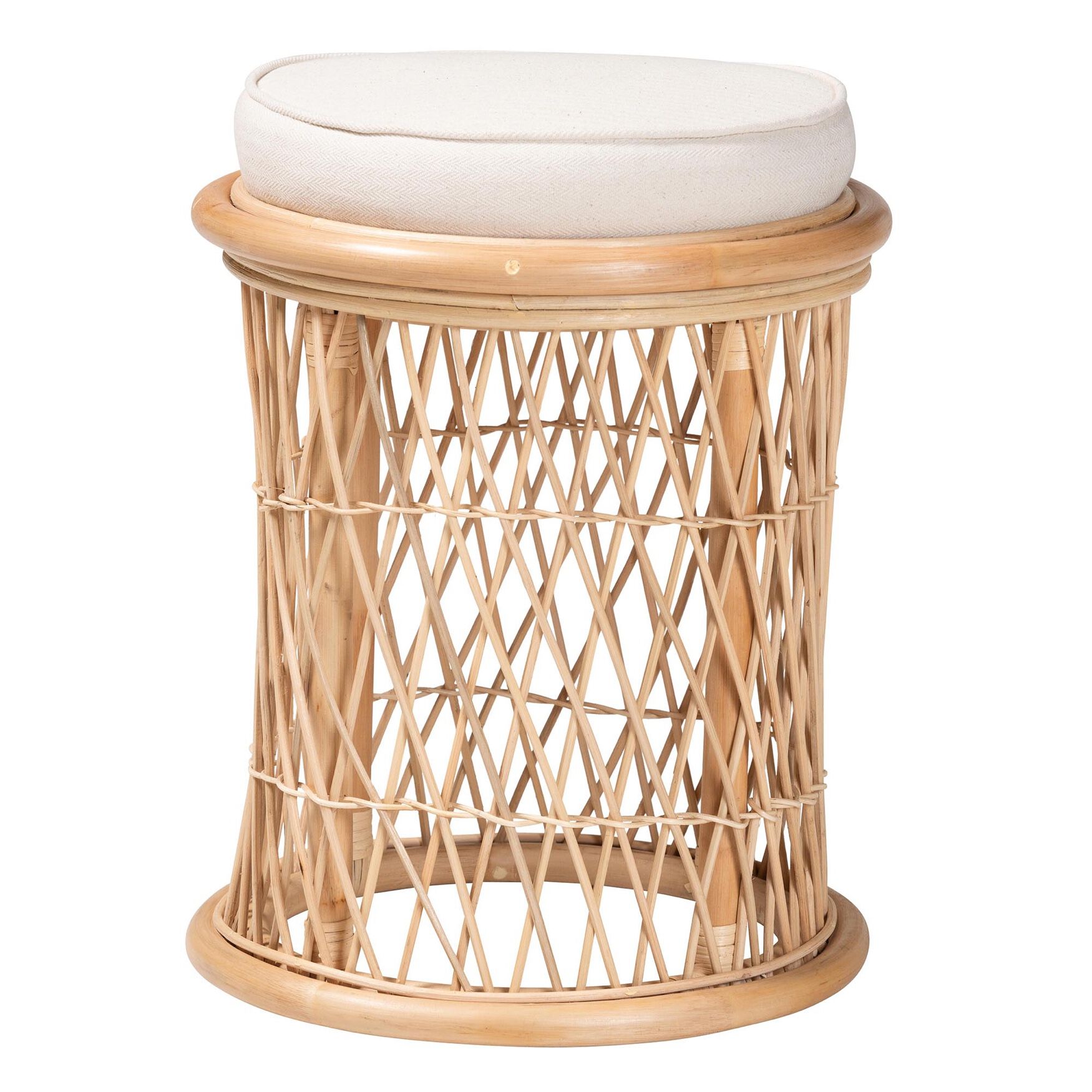 Junius Bohemian Natural Rattan Ottoman Footstool, NATURAL WHITE, hi-res image number 0