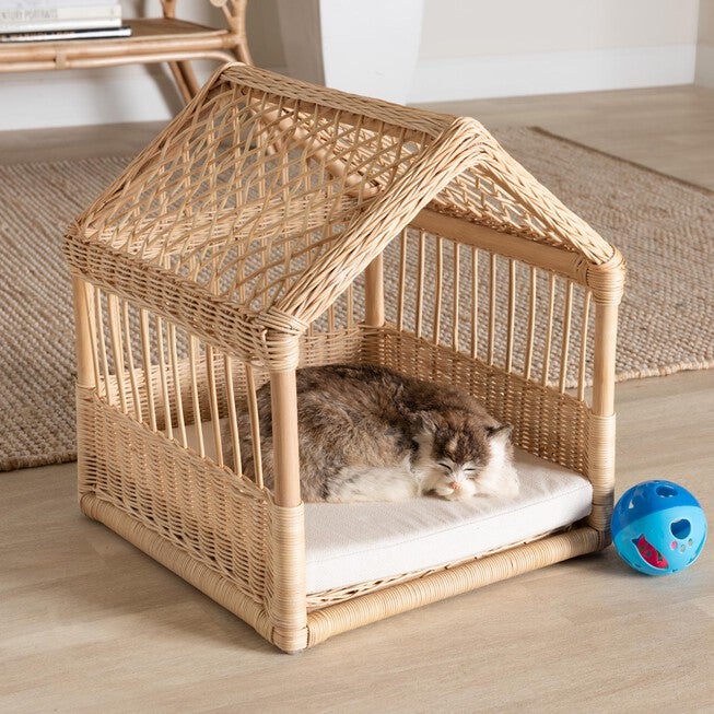 Pieta Modern Bohemian Natural Brown Rattan Pet Bed, , alternate image number null