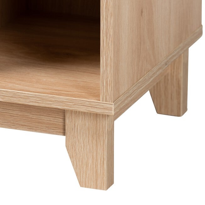 Elsbeth Mid-Century Modern Light Brown Finished Wood And Natural Rattan 3-Door Sideboard, , alternate image number null