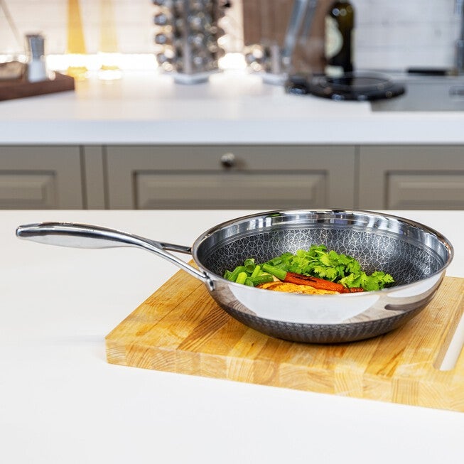 LIVWELL DiamondClad™ 12 inches Hybrid Nonstick Stainless Steel Wok Pan, Dishwasher Safe, PFOA-free – Silver/Black, SILVER, alternate image number null