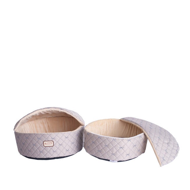 Cuddle Cave Cat Bed With Detachable & Collasible Zipper Top, Small, Pale Silver and Beige, , alternate image number null