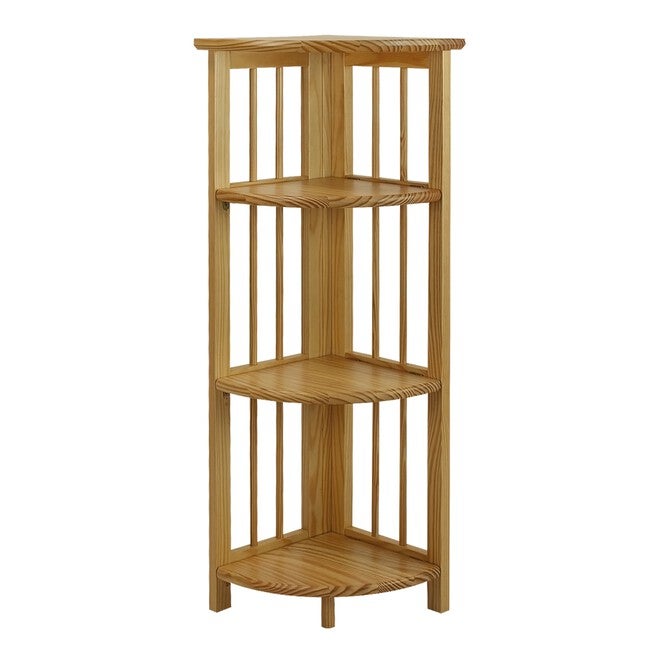 4-Shelf Corner Folding Bookcase-Natural, NATURAL, hi-res image number 0