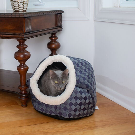 Cuddle Cave Cat Dog Bed, Blue Checkered, , alternate image number null