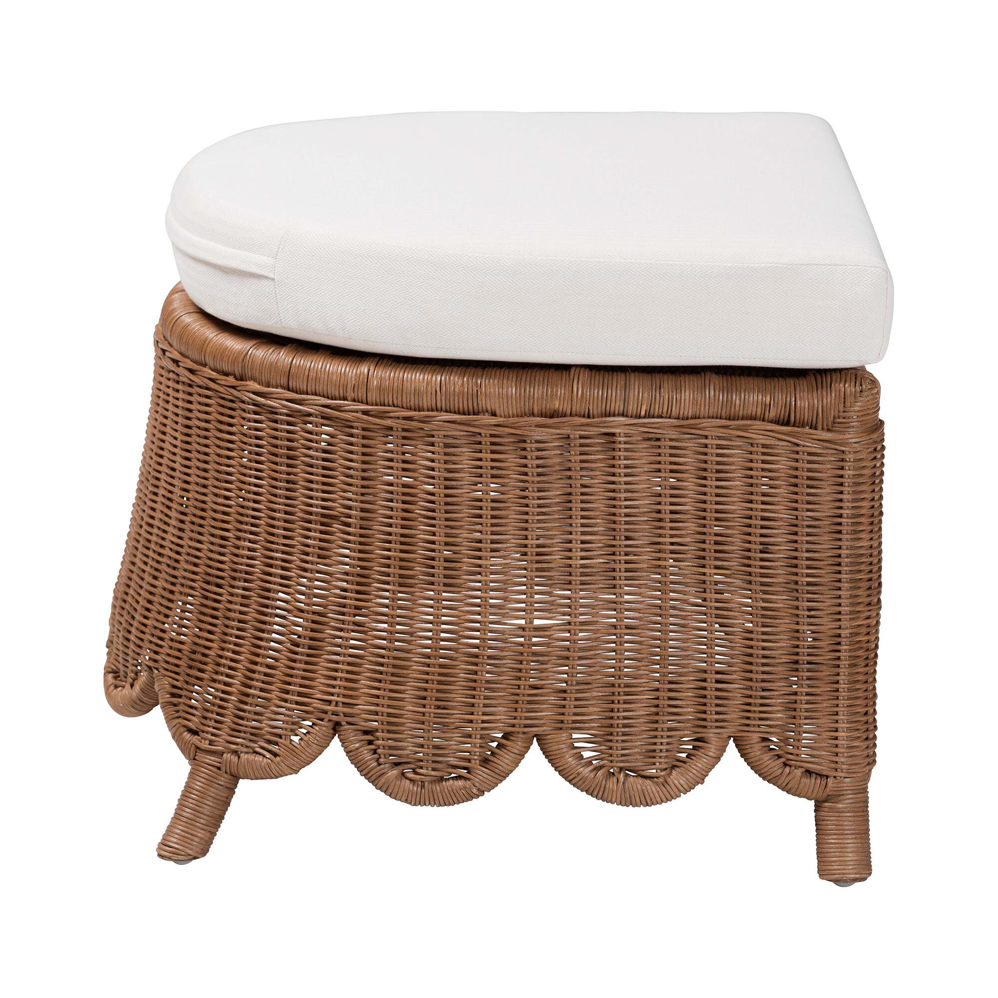 Natural rattan footstool with white cushion