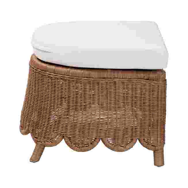 Natural rattan footstool with white cushion