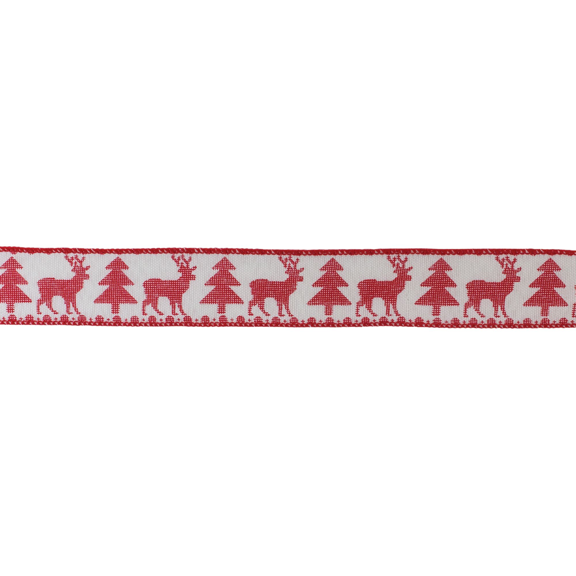 Tree and Deer Holiday Ribbon (Set of 2), RED WHITE, hi-res image number 0