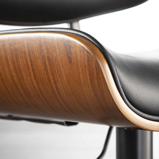 Lombardi Mid-Century Modern Adjustable Barstool In Walnut With Faux Leather Upholstery, , alternate image number null