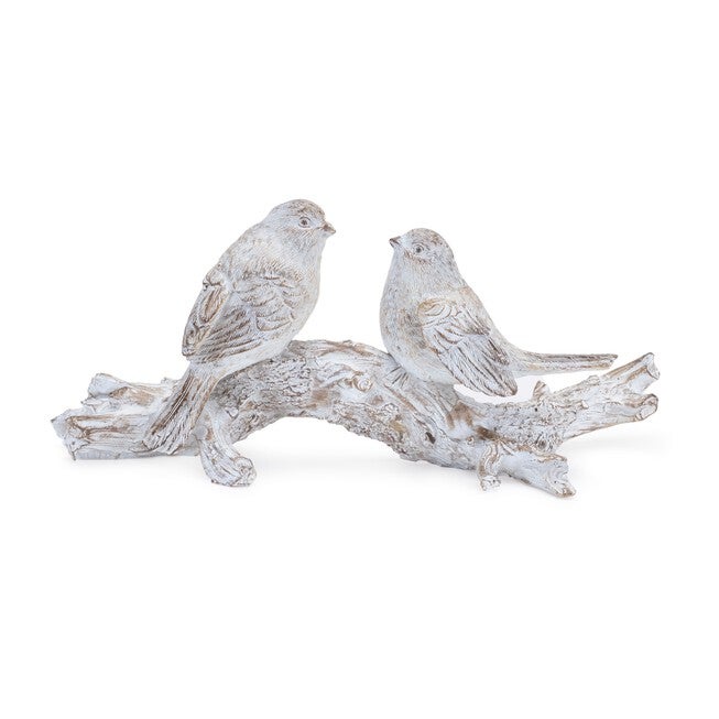 White Washed Birds on Branch Figurine 9.5 inchesL, WHITE/BROWN, hi-res image number null