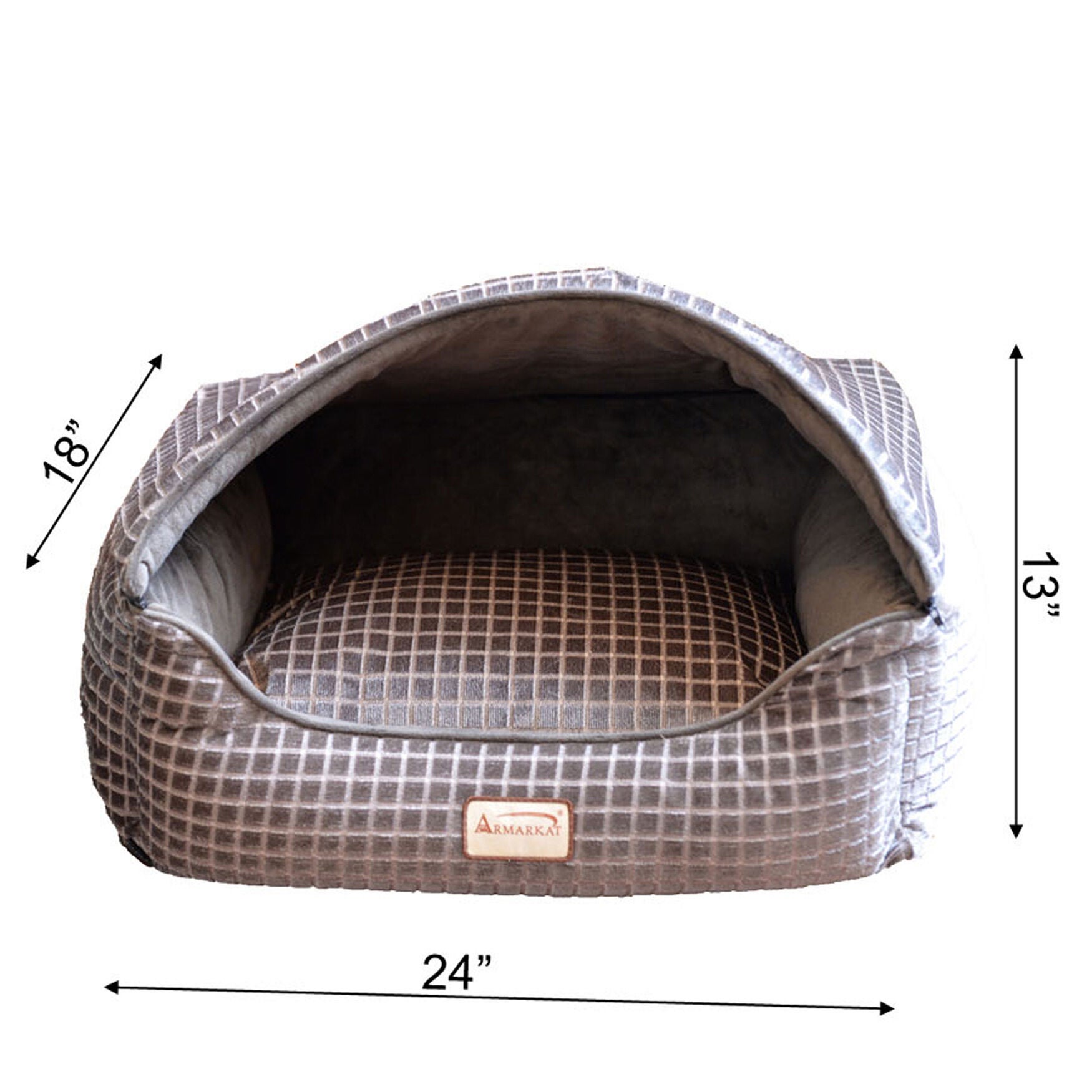 Cuddle Cave Cat Bed With Detachable & Collasible Zipper Top, Removable Cushion Mat, Bronze & Silver, , alternate image number 5