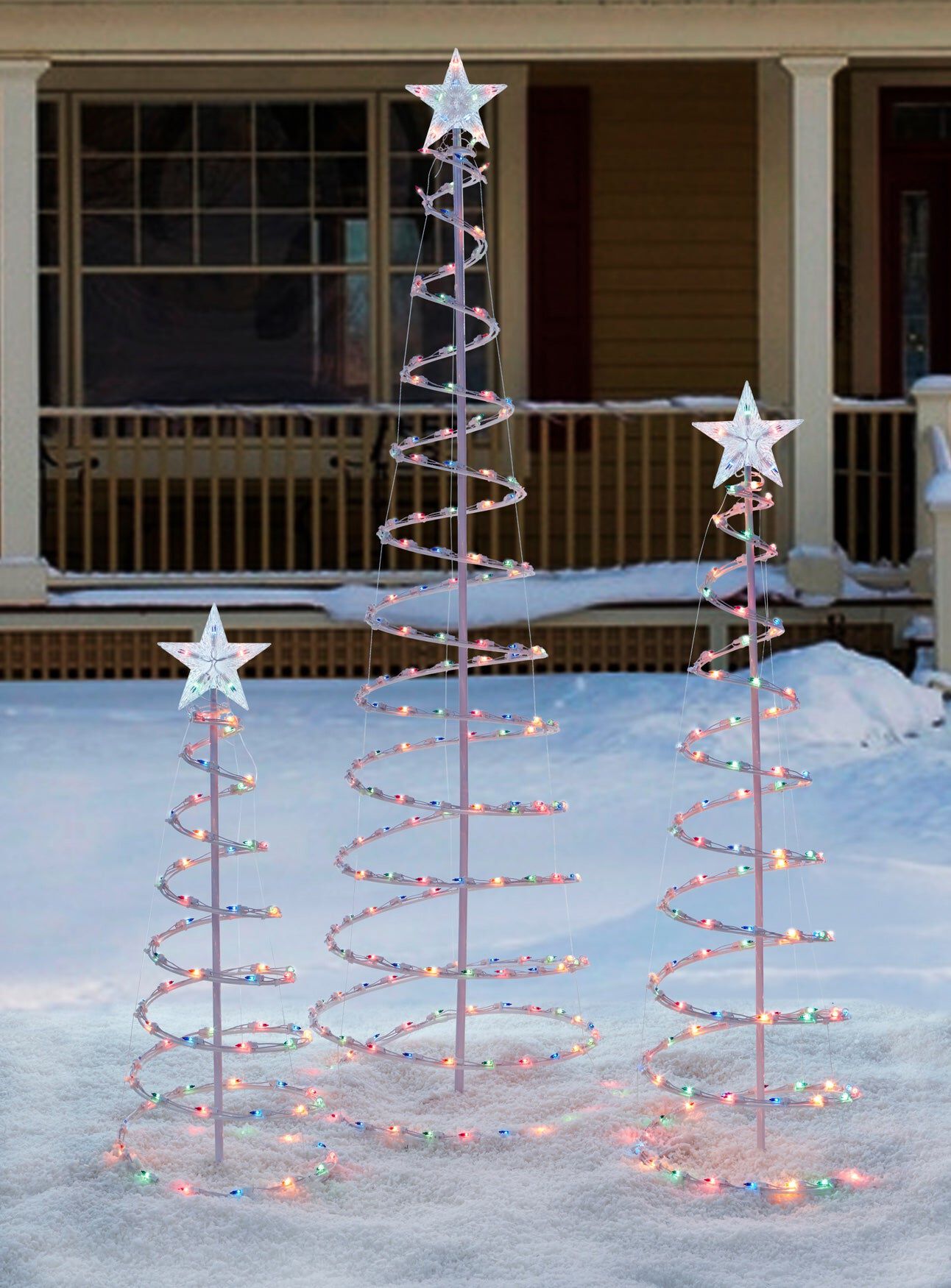 Pre-Lit Spiral Outdoor Trees, Set of 3