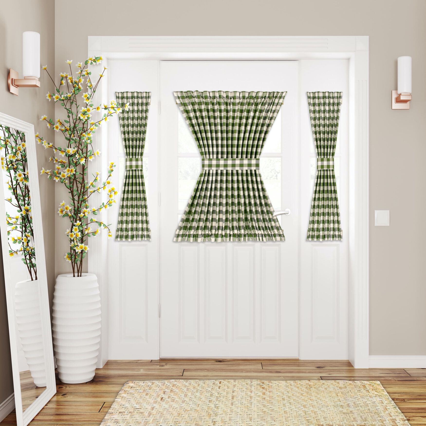 Buffalo Check Rod Pocket Door Panel And Tieback, SAGE, hi-res image number 0