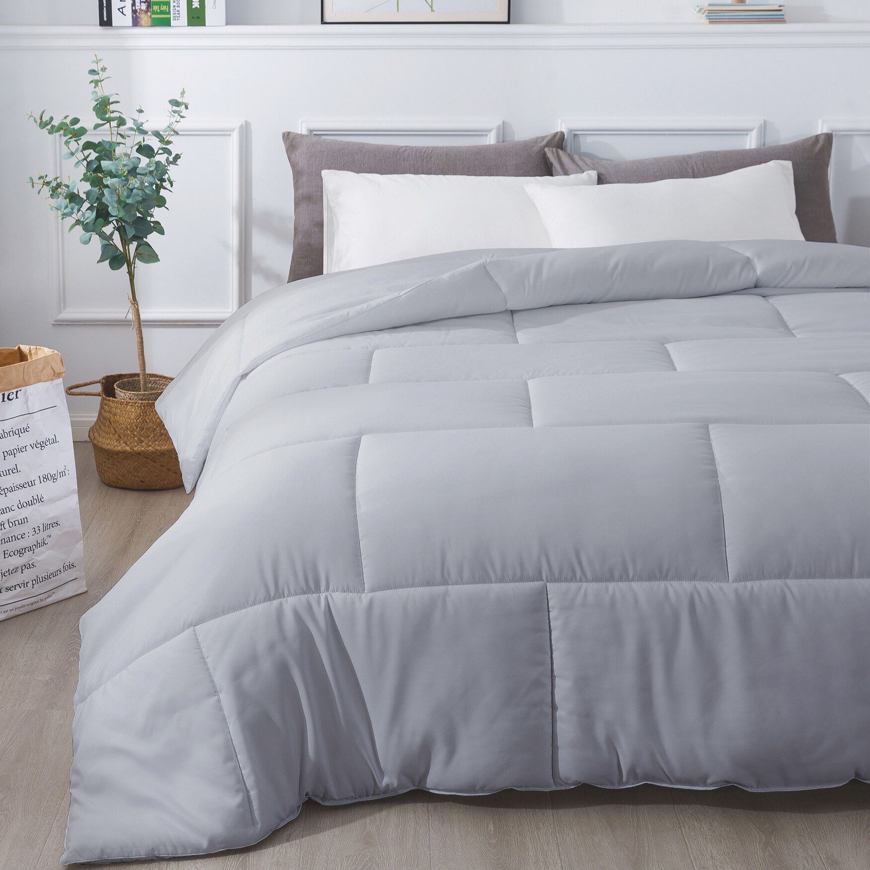 Subway Tile Down Alternative Comforter, Glacier Grey, GREY, hi-res image number 0