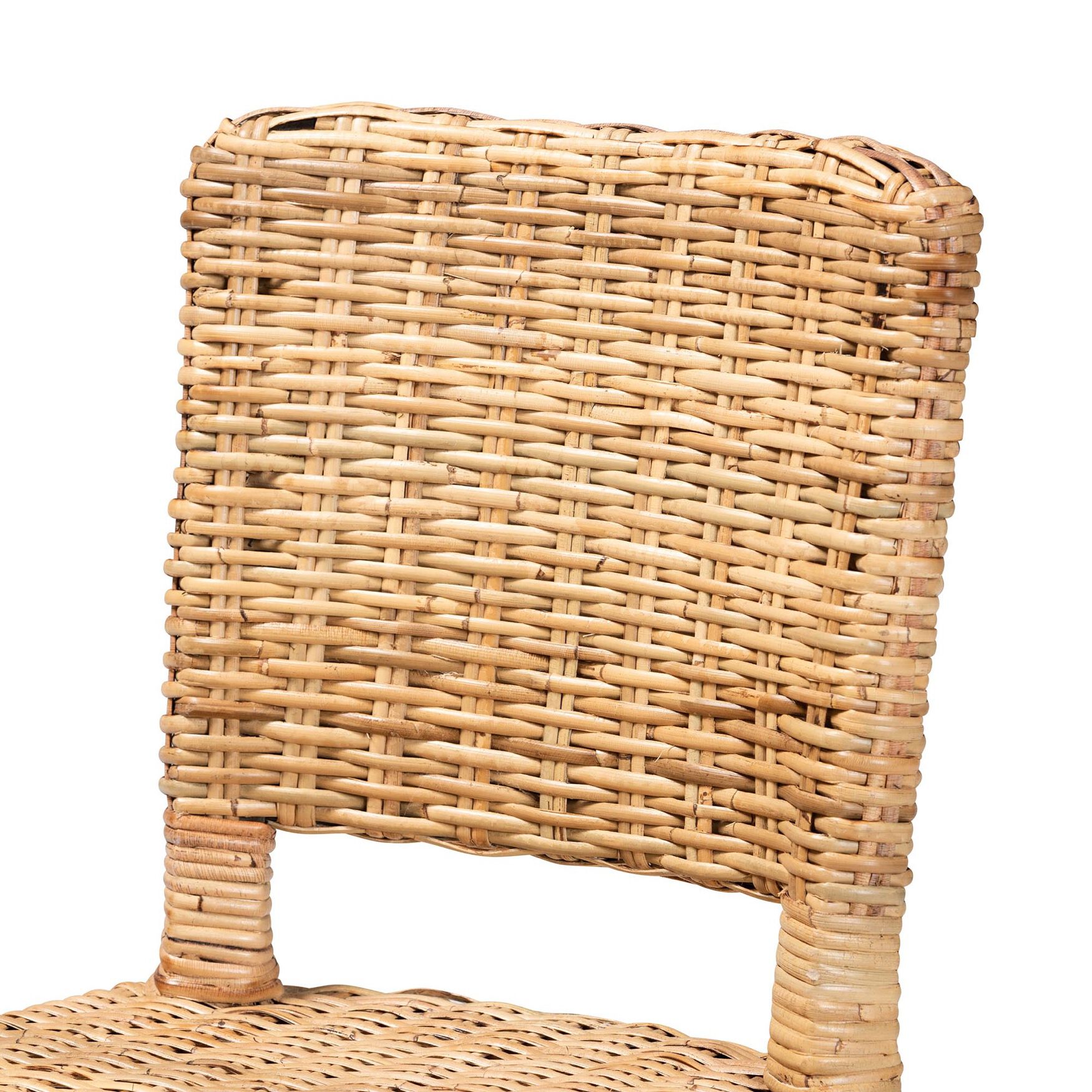 Dermot Modern Bohemian Dark Brown Finished Wood And Natural Rattan 2-Piece Dining Chair Set, , alternate image number 3