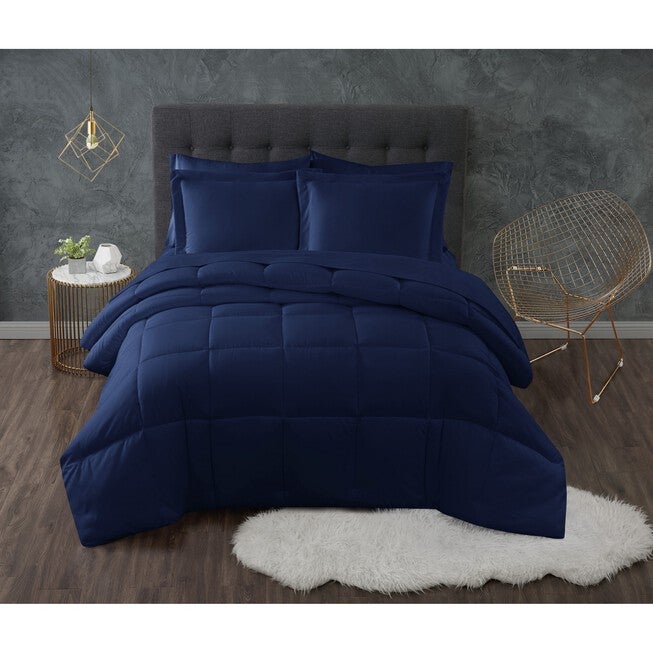 Antimicrobial Down Alternative 3-Pc. Comforter Set, NAVY, hi-res image number null