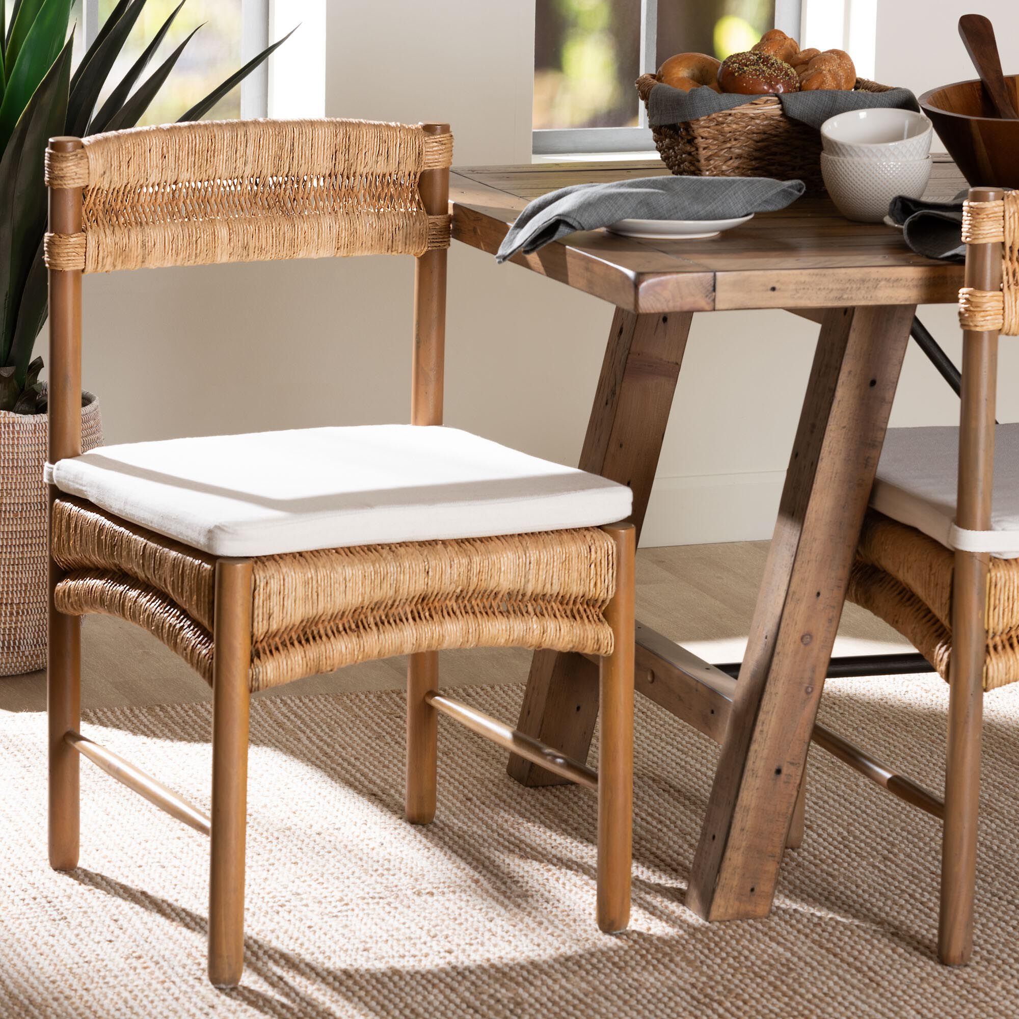 Elvera Woven Seagrass and Mahogany Wood Dining Chair, WALNUT, hi-res image number 0