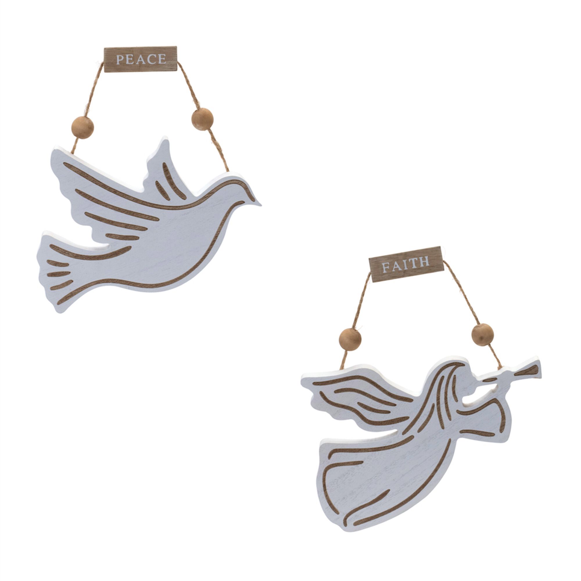 Wood Dove and Angel Sentiment Ornament (Set of 6), WHITE BROWN, hi-res image number 0