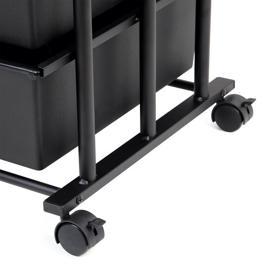 3-Drawer Cart Adjustable Height, Matte Black and Wood Grain Laminate Top, , alternate image number null
