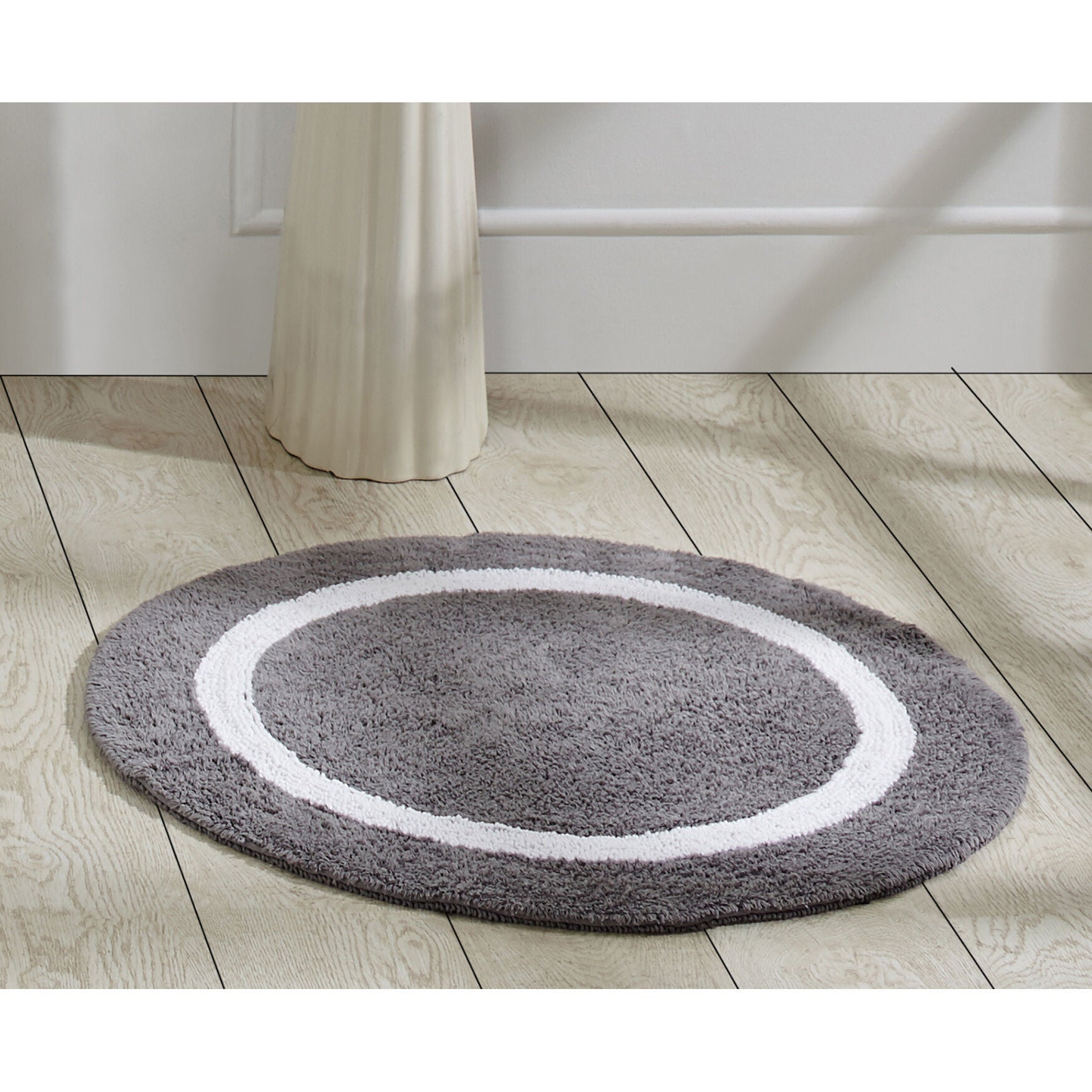 Hotel Collection 100% Cotton 30 inches Round Bath Rug, GRAY WHITE, hi-res image number 0
