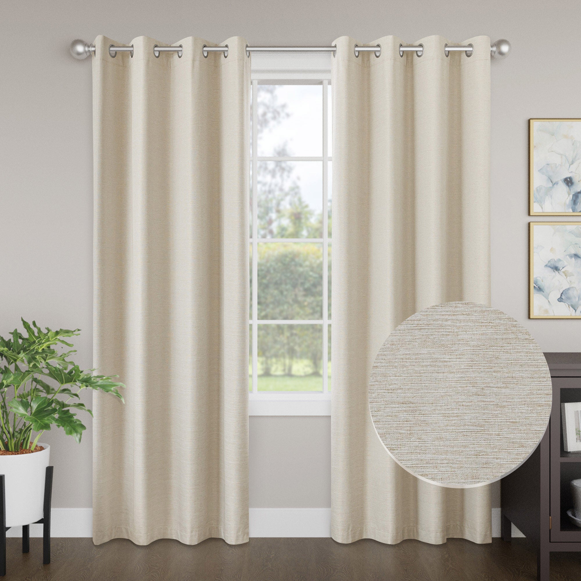 Brushed 100% Blackout Grommet Pair, LINEN, hi-res image number 0