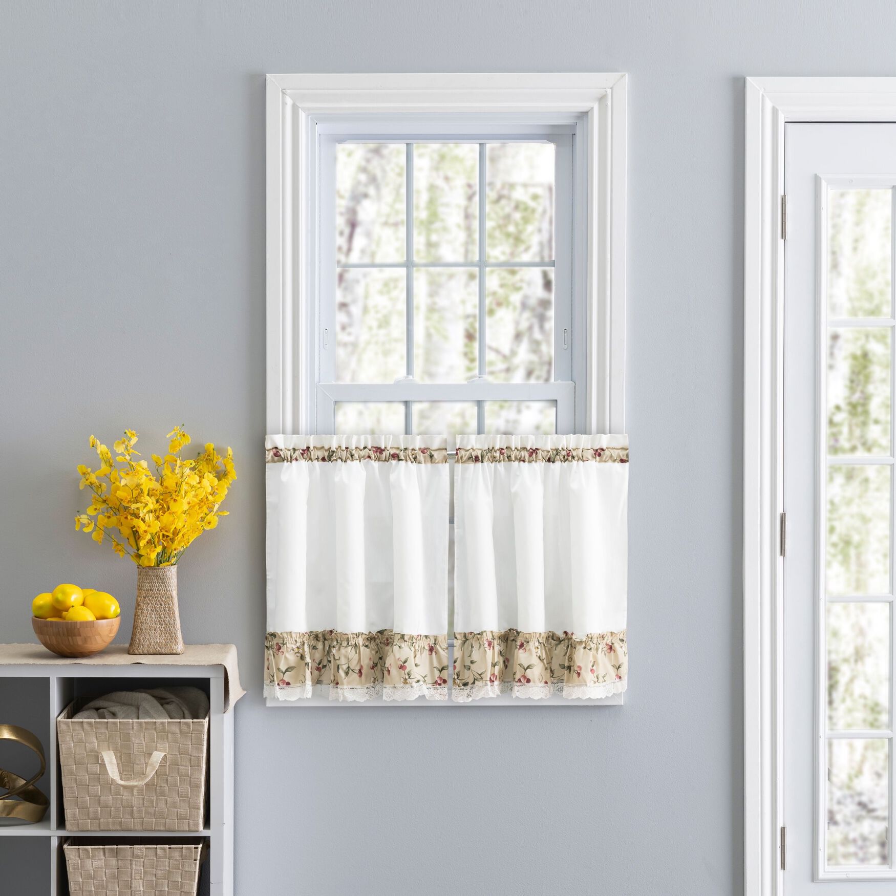 Cherries Curtain Ruffled Tier, NATURAL, hi-res image number 0