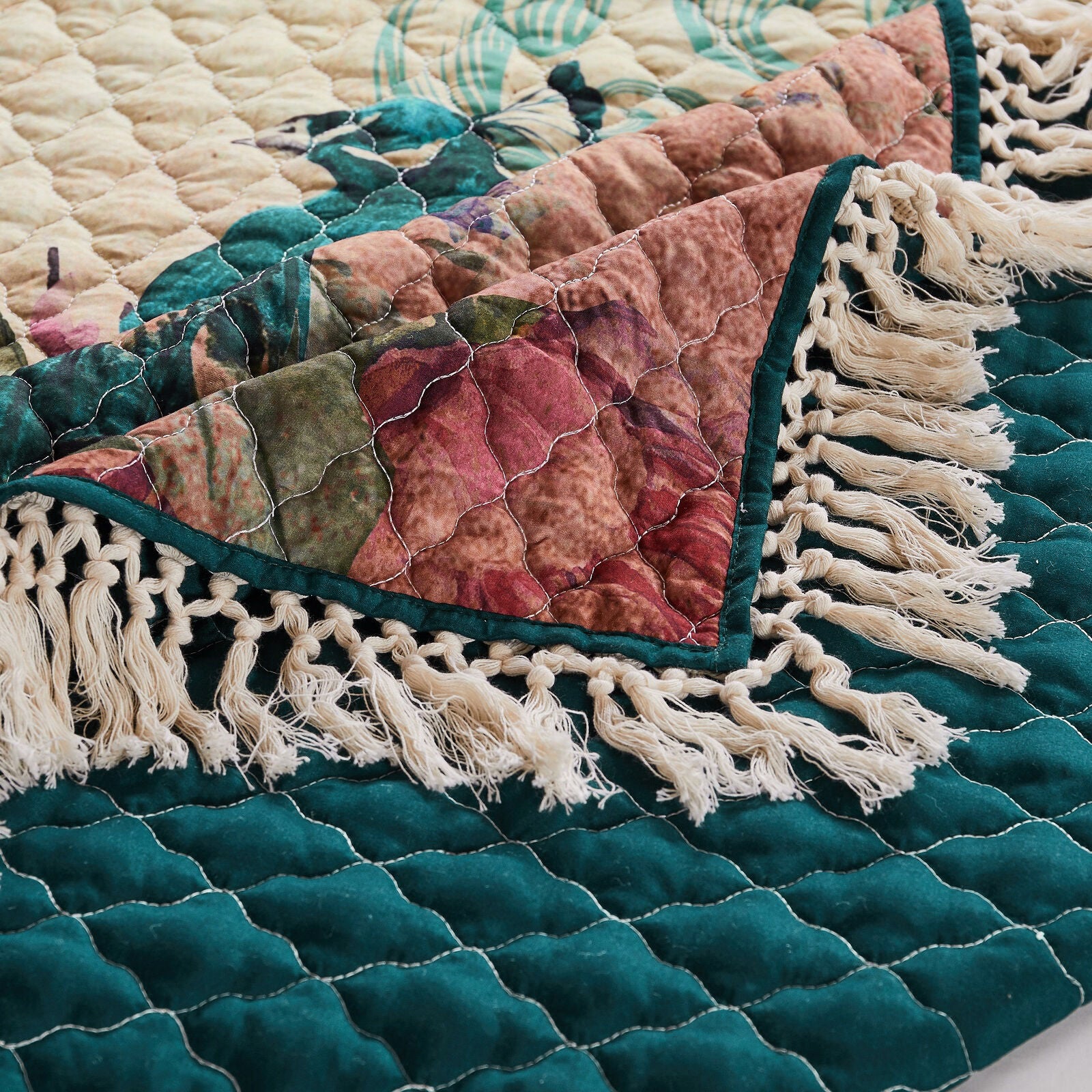 Eden Peacock Quilted Throw Blanket, ECRU, alternate image number 4