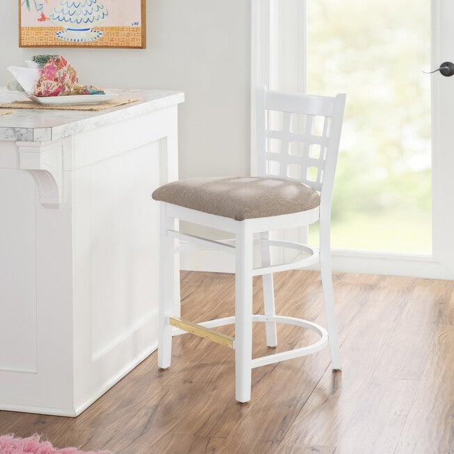 Lola Counter Stool White Upholstered Set of 2, , alternate image number null
