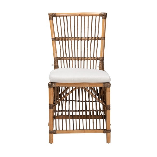 Kim Modern Bohemian White Fabric And Natural Brown Rattan Dining Chair, , on-hover image number 1
