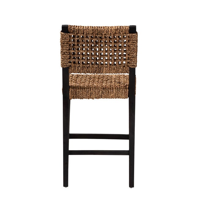 Alise Modern Bohemian Dark Brown Mahogany Wood and Seagrass Counter Stool, BROWN, alternate image number 5