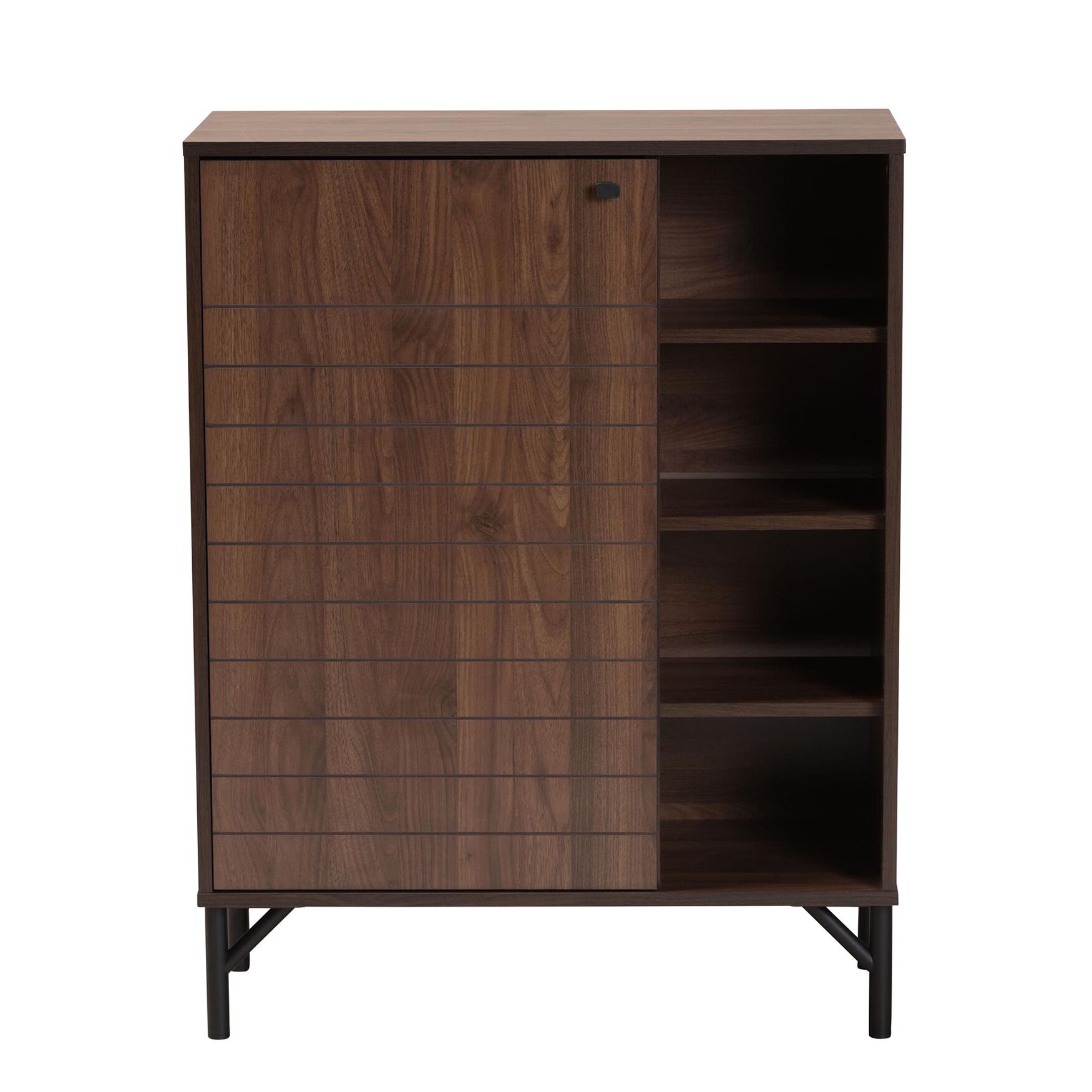 Josette Mid-Century Modern Transitional Walnut Brown Finished Wood 1-Door Shoe Cabinet, , alternate image number 2