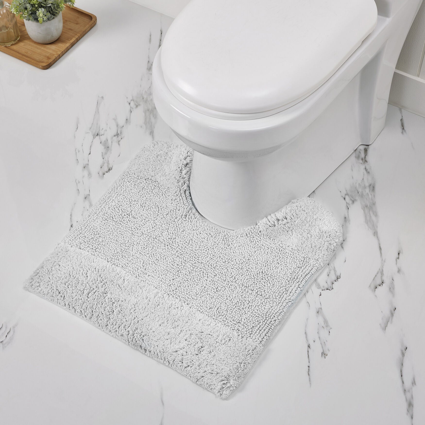 Granada Collection 100% Cotton 20 inches X 20 inches Contour Bath Rug, WHITE, hi-res image number 0