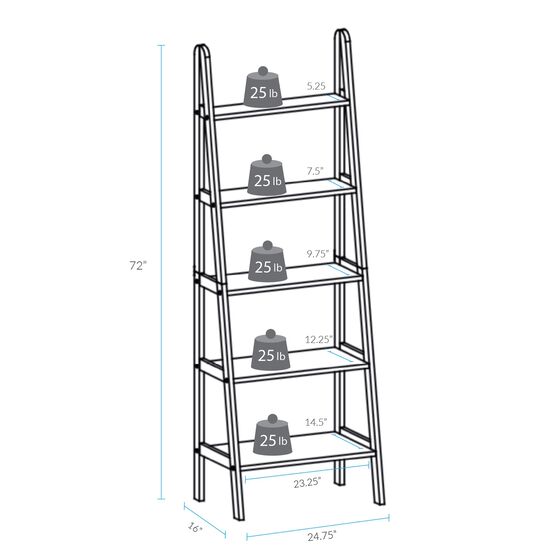 5-Shelf Ladder Bookcase-White, , alternate image number null