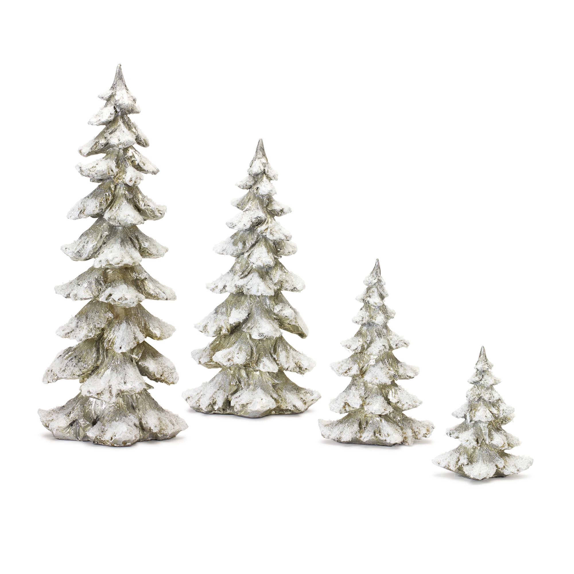 Frosted Pine Tree Decor with Silver Finish (Set of 4), SILVER, hi-res image number 0
