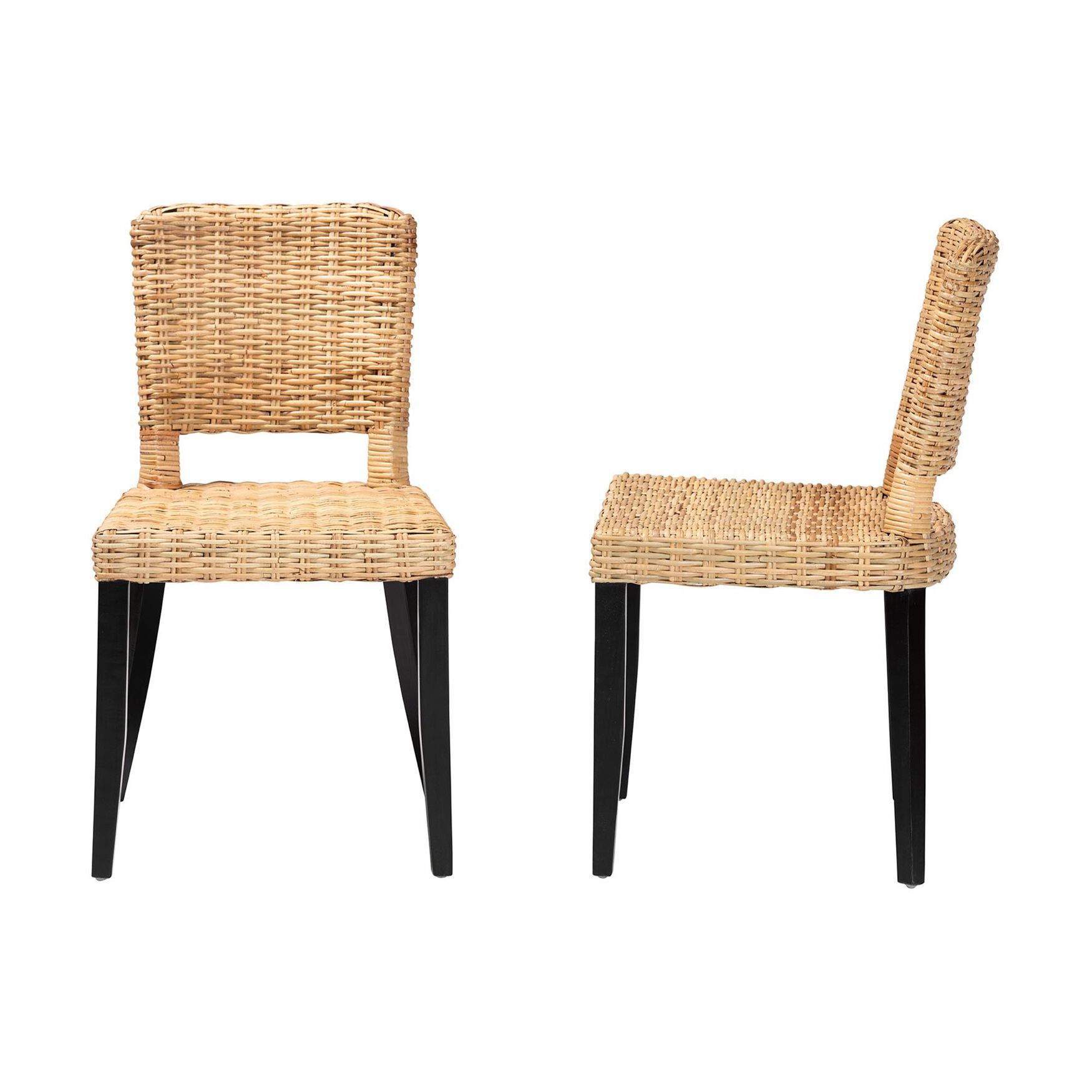 Dermot Modern Bohemian Dark Brown Finished Wood And Natural Rattan 2-Piece Dining Chair Set, , alternate image number 2