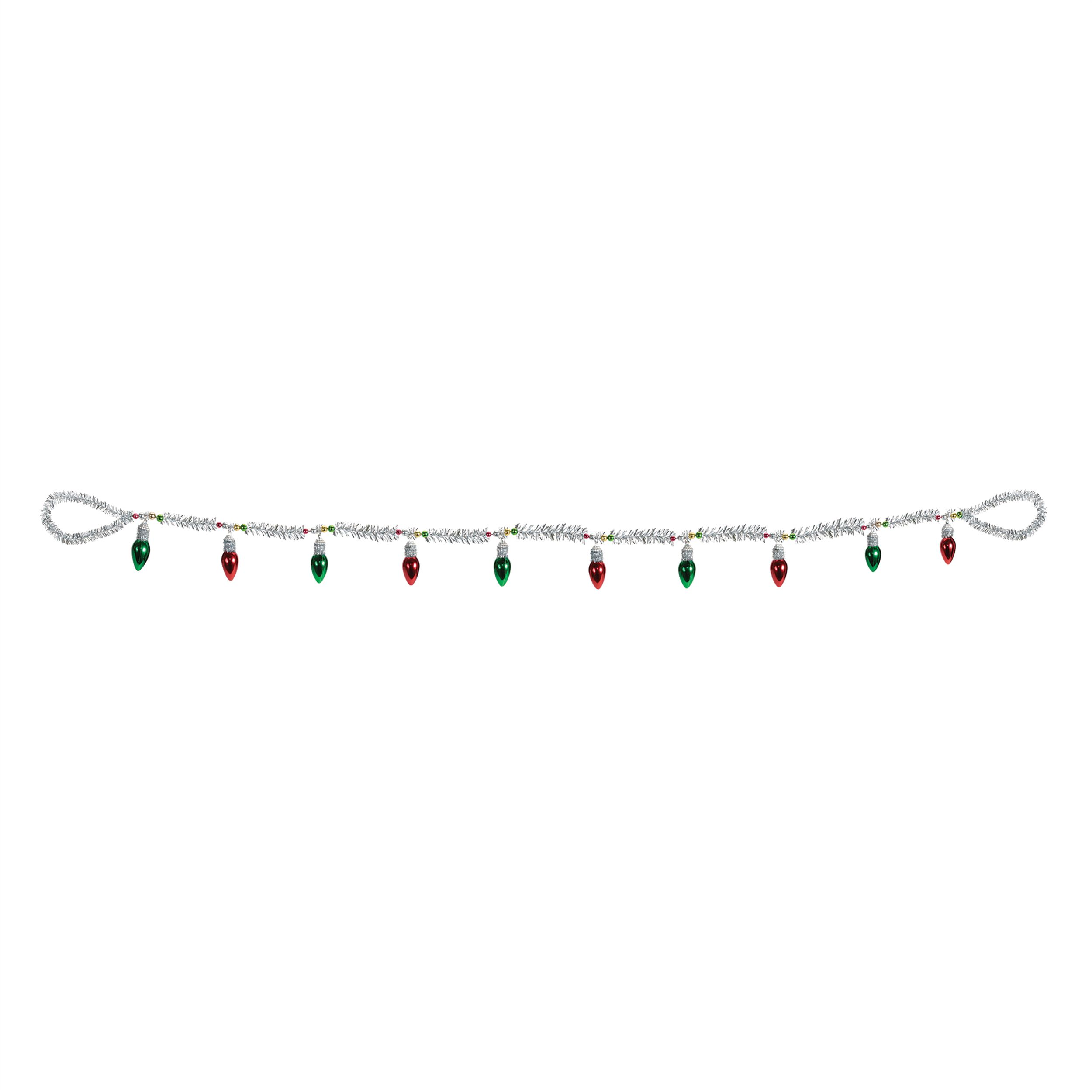 Vintage Light Bulb Tinsel Garland (Set of 2), RED GREEN SILVER, hi-res image number 0