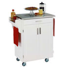 White Wood Kitchen Cart with Stainless Steel Top, WHITE STAINLESS STEEL, hi-res image number 0