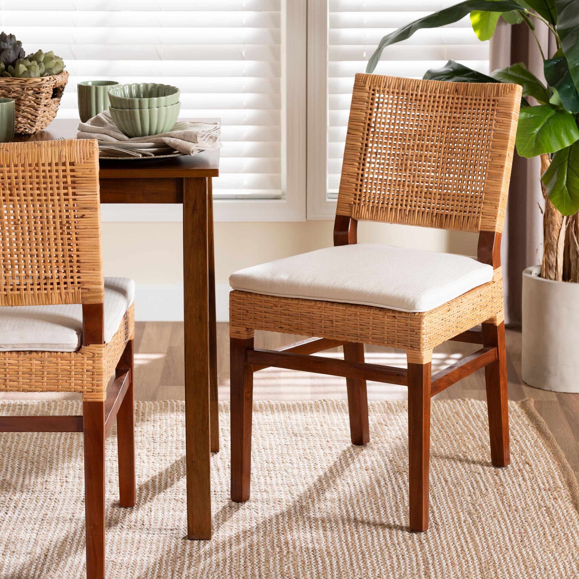 Lesia Natural Rattan Dining Chair with Cushion, BROWN, hi-res image number 0