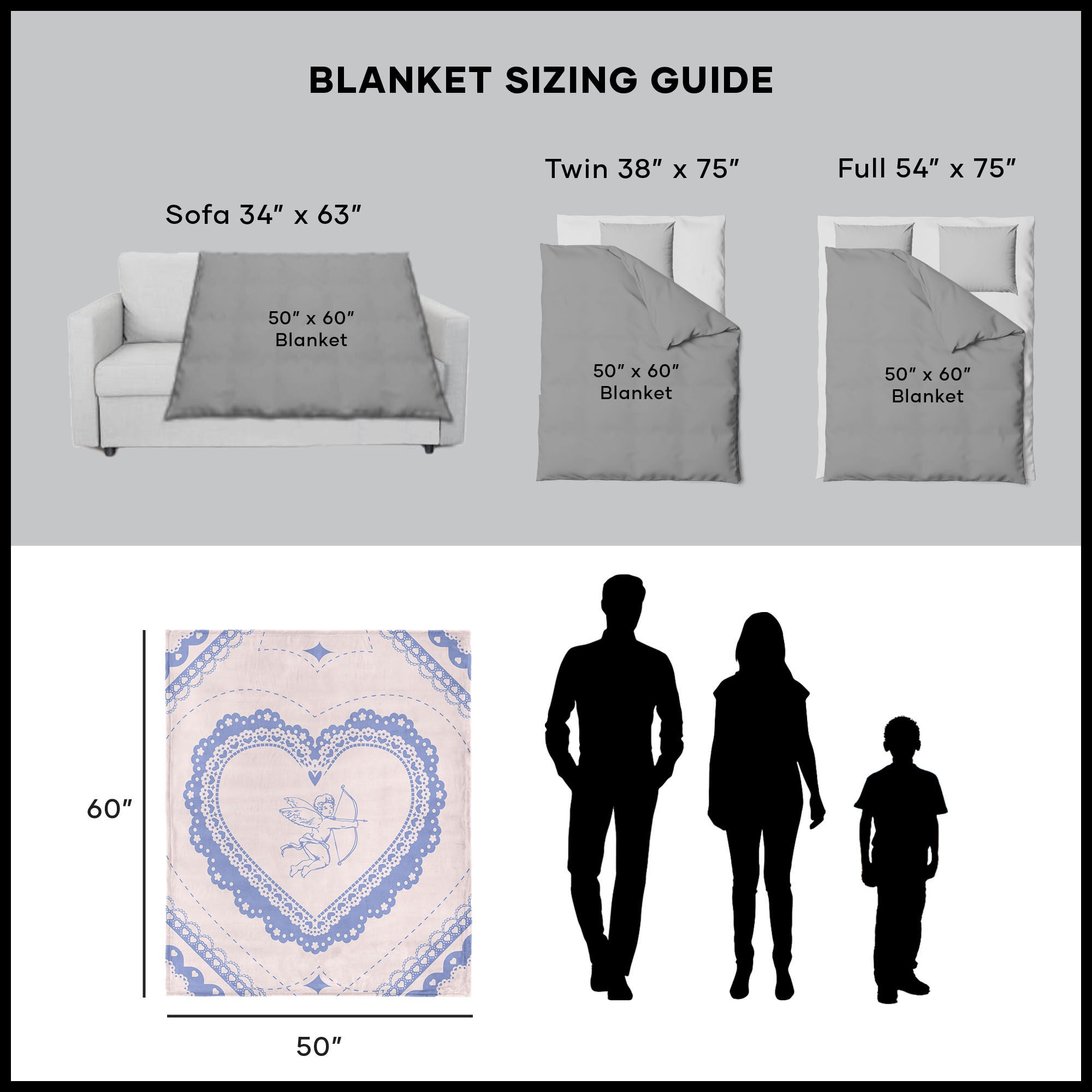 Valentine's Day Vintage Hearts Silk Touch Sherpa Throw Blanket 50x60 Inches, HEART THROW, alternate image number 5