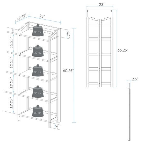 Stratford 5-Shelf Folding Bookcase-Warm Brown, , alternate image number null