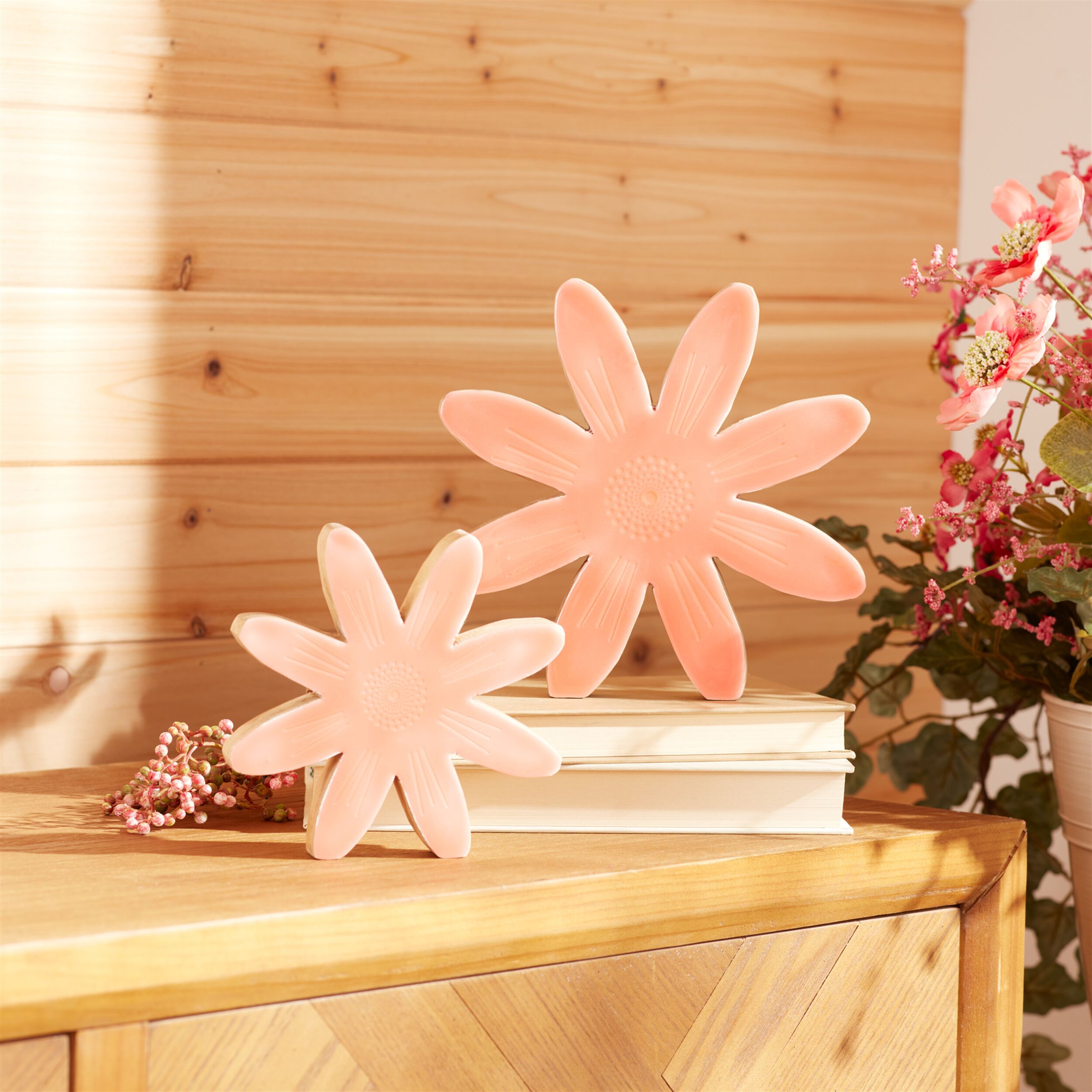 Mango Wood Flower Decor Set of 2, PINK BEIGE, alternate image number 4