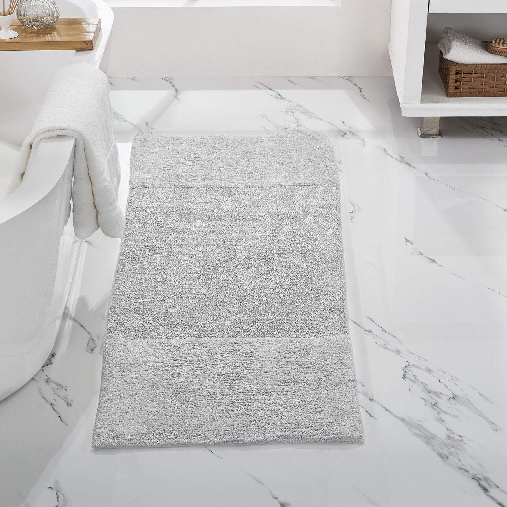 Granada Collection 100% Cotton 20 inches X 60 inches Runner Bath Rug, WHITE, hi-res image number 0