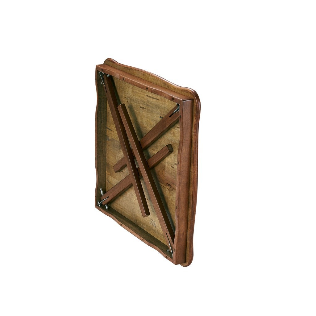 Back view of the folding card table showing the X-brace support