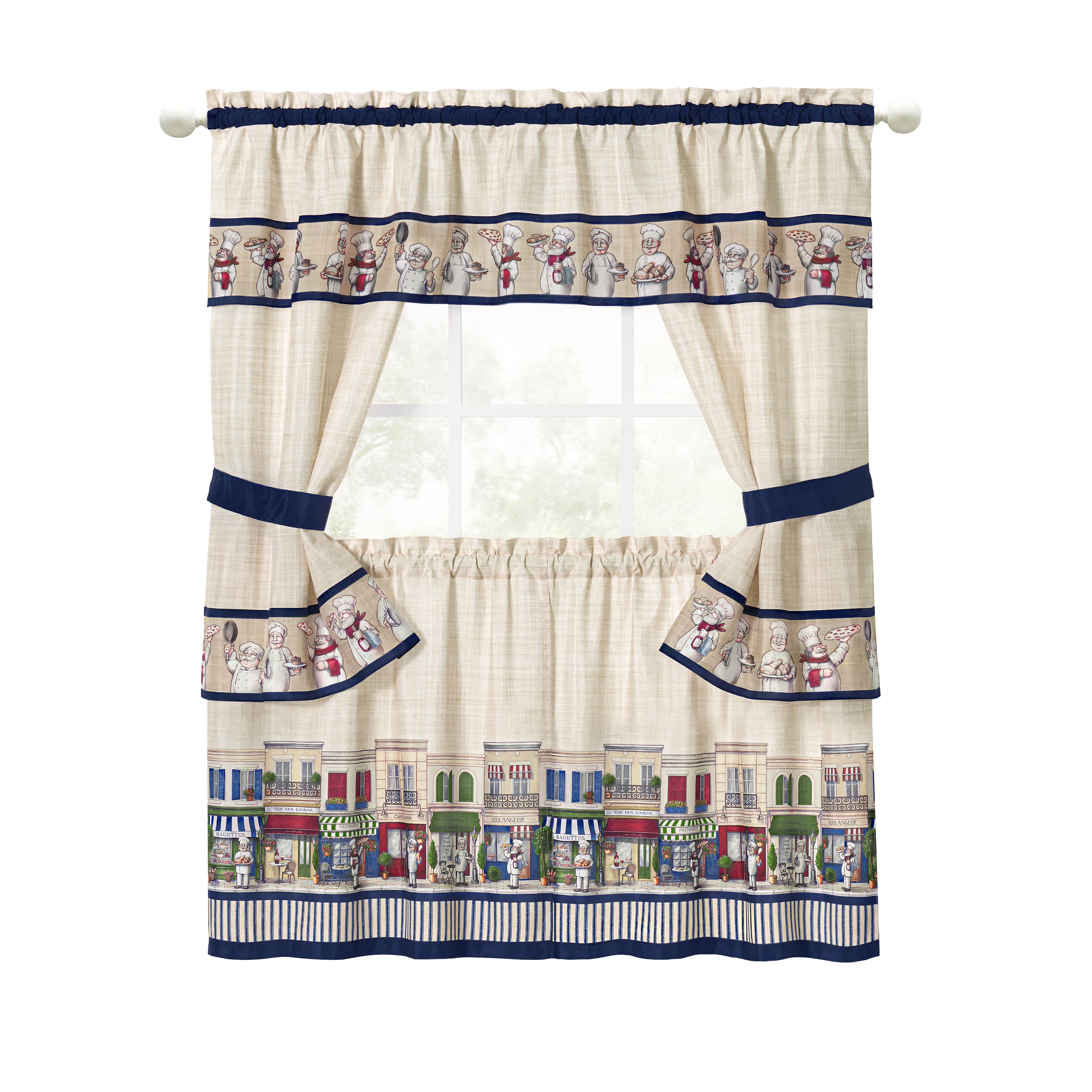Bon Appetit - Printed Cottage Window Curtain Set, MULTI, alternate image number 1