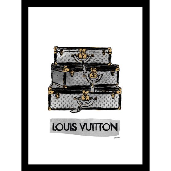Louis Vuitton Trunks Black/Grey 14" x 18" Framed Print, BEIGE, hi-res image number null