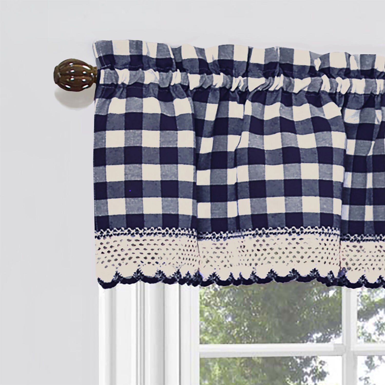 Buffalo Check Window Curtain Valance, NAVY, alternate image number 2
