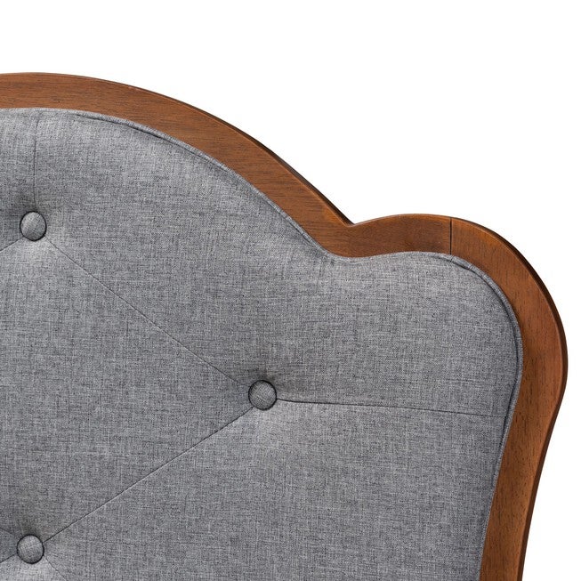 Leandra Classic And Traditional Grey Fabric And Walnut Brown Finished Wood Queen Size Headboard, , alternate image number null